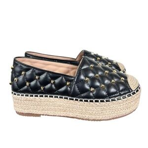 Prima Donna black gold-studded platform wedge sneaker loafer, 36, Slip Ons